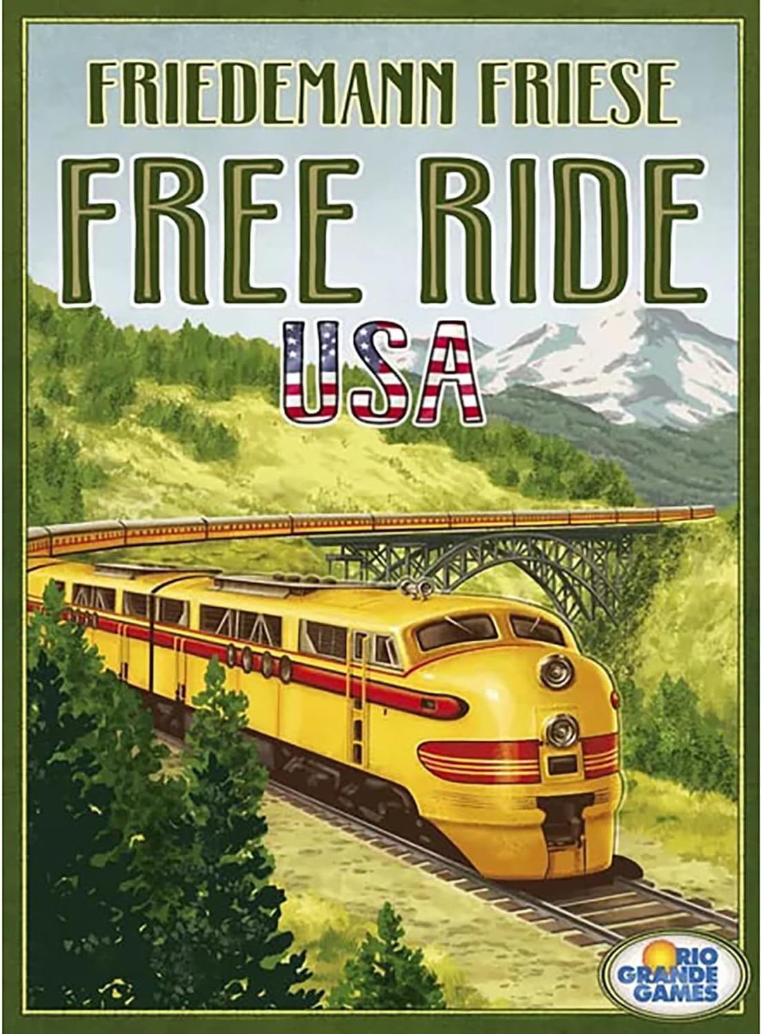 Rio Grande Games: Free Ride USA - Railroad Development Strategy Board Game, 1950s America Themed Train Game, Connect Cities, Ages 14+, 1-5 Players