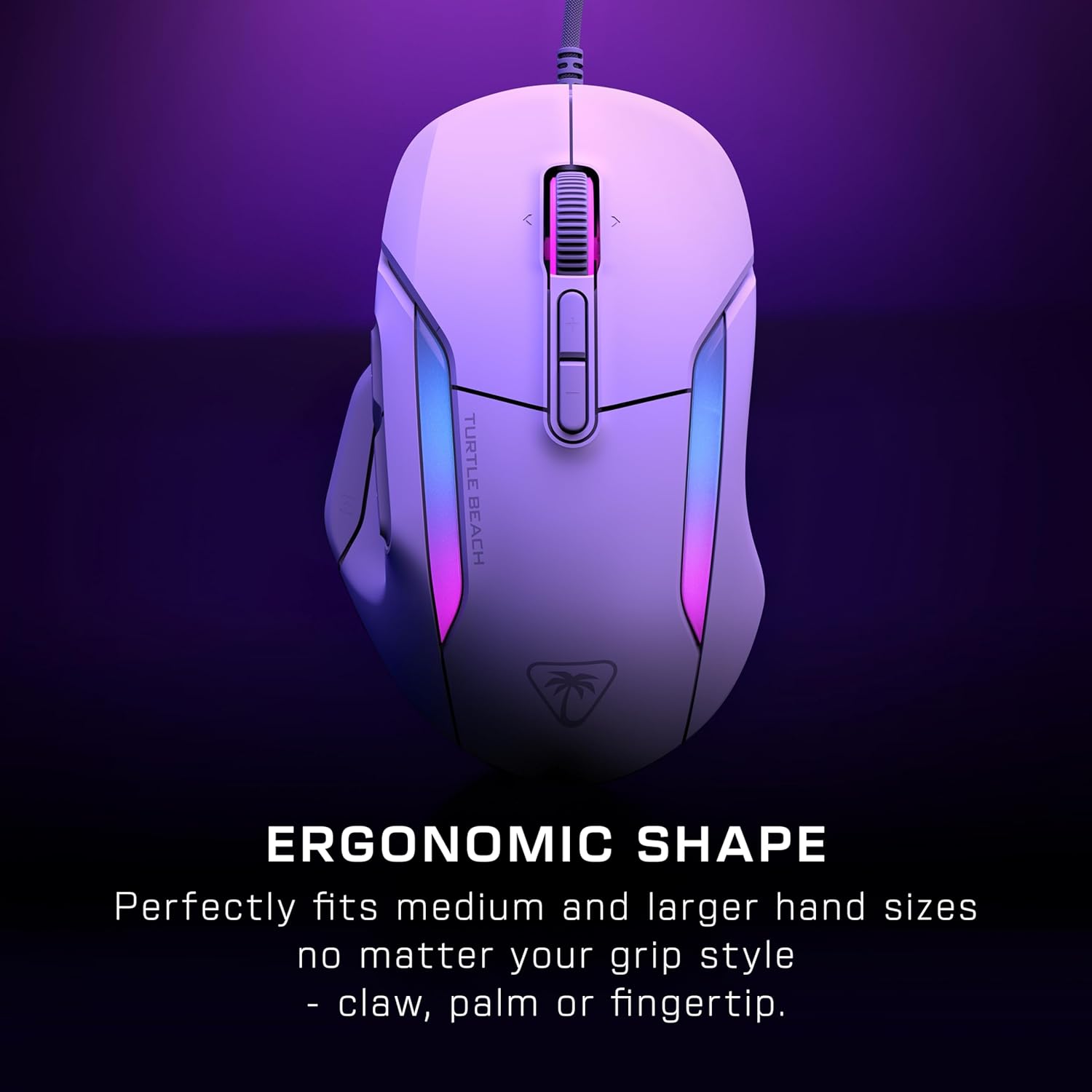Turtle Beach Kone II – Draadloze Ergonomische RGB-Gamingmuis, Optische Sensor van 26K DPI, 23 Aanpasbare Invoerfuncties, 4D-Scrolwiel, Glijvakken van puur PTFE - Arctic White