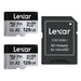 Lexar Tarjeta Micro SD 128 GB Silver Plus Paquete de 2, Tarjeta de Memoria Micro SD con Adaptador, Tarjeta Microsdxc TF hasta 205 MB/s, A2 U3, Clase 10, V30, Full HD y 4K UHD para Cámara, Videoconsola