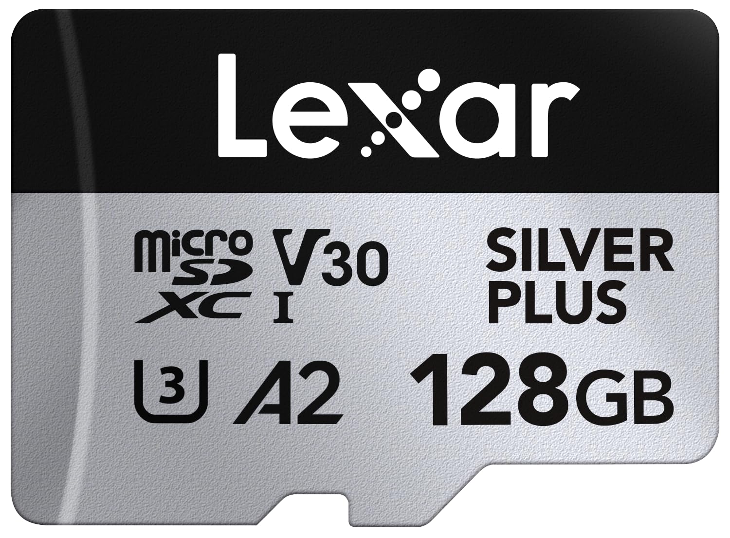 Lexar Tarjeta Micro SD 128 GB Silver Plus, Tarjeta de Memoria Micro SD con Adaptador, Tarjeta Microsdxc TF hasta 205 MB/s, A2, U3, Clase 10, V30, Full HD y 4K UHD para Cámara, Teléfono, Videoconsola