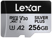 Lexar Silver Plus Micro SD-kaart, 256 GB, Microsdxc TF-kaart tot 205 MB/s lezen, 150 MB/s schrijven, Micro SD geheugenkaart + adapter, A2, U3, Klasse 10, V30, Full HD en 4K UHD Video