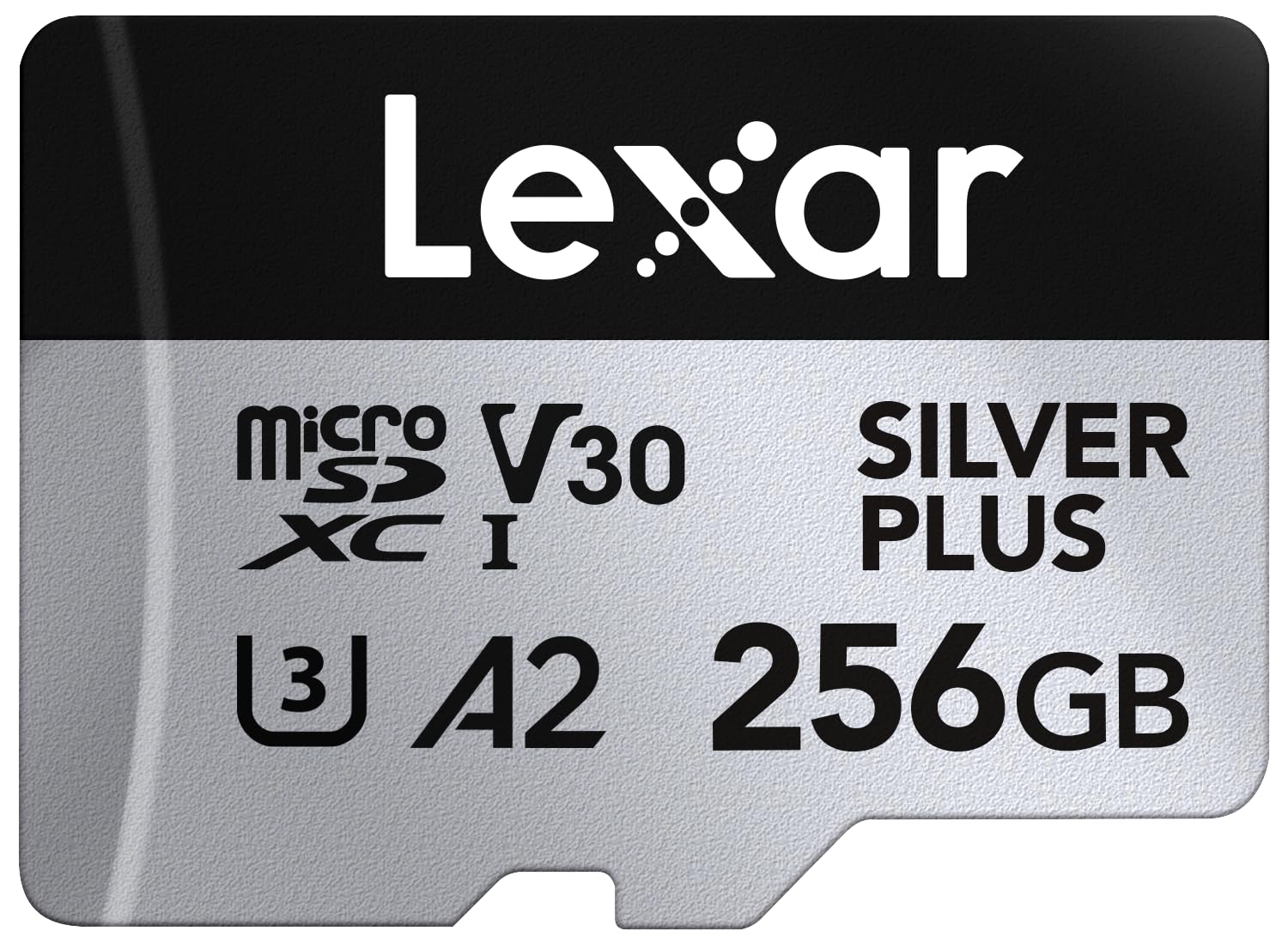 Lexar Silver Plus Micro SD-kaart, 256 GB, Microsdxc TF-kaart tot 205 MB/s lezen, 150 MB/s schrijven, Micro SD geheugenkaart + adapter, A2, U3, Klasse 10, V30, Full HD en 4K UHD Video