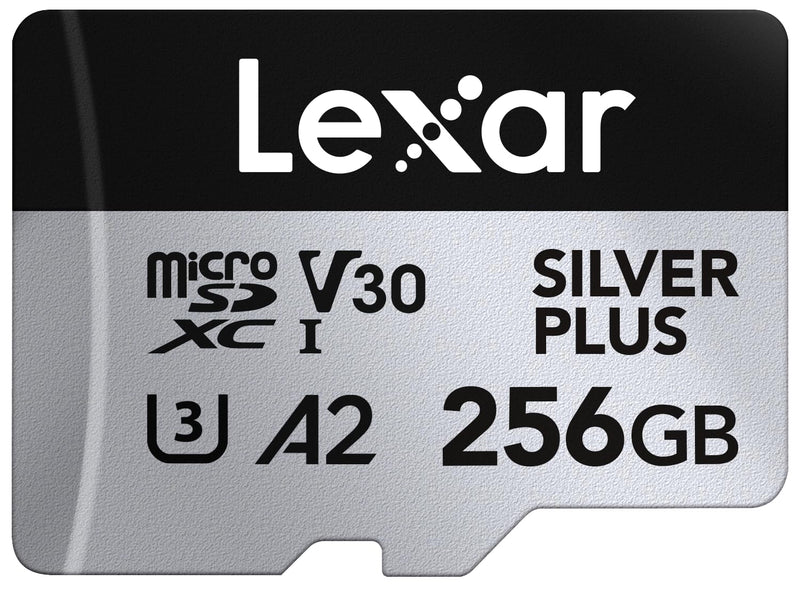 Lexar Silver Plus Micro SD-kaart, 256 GB, Microsdxc TF-kaart tot 205 MB/s lezen, 150 MB/s schrijven, Micro SD geheugenkaart + adapter, A2, U3, Klasse 10, V30, Full HD en 4K UHD Video