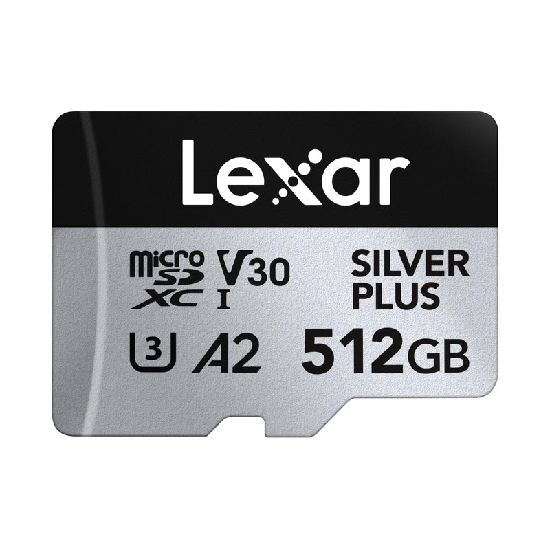 Lexar Silver Plus Micro SD Card 512 GB, Up to 205 MB/s Read Speed, 150 MB/s Write Speed, Memory Card Micro SD with SD Adapter, UHS-I, A2, U3, V30, Class 10, 4K UHD microSDXC