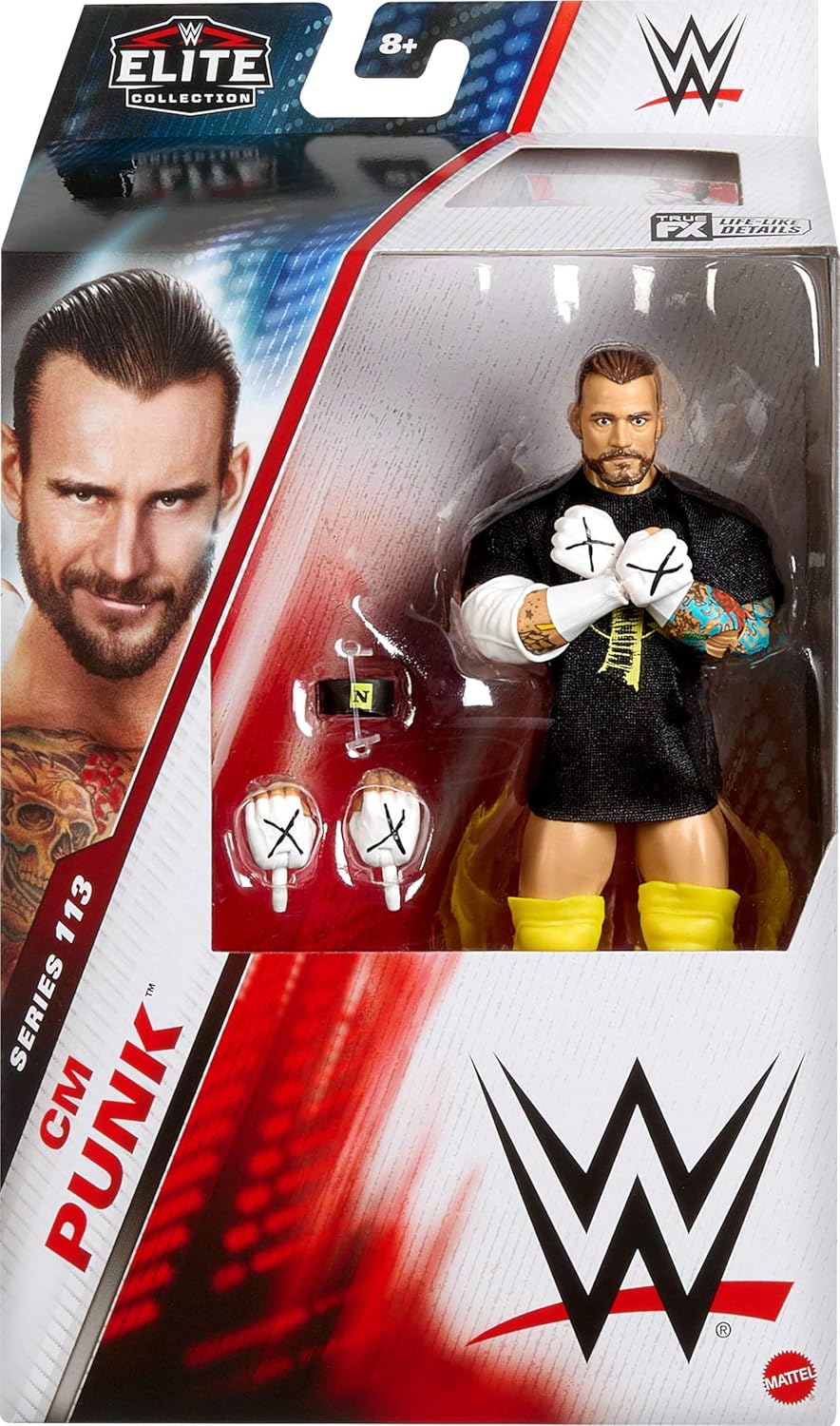 Mattel WWE Elite Collection - CM Punk, personaggio collezionabile Series 113, action figure articolata e con mani intercambiabili, giocattolo per bambini, 8+ anni, JCH87