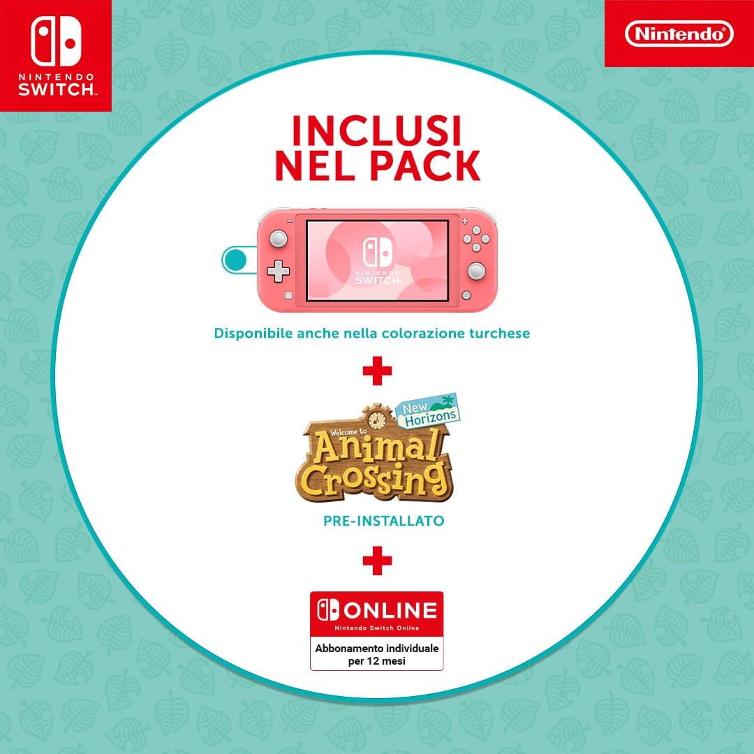 Nintendo Console Switch Lite Animal Crossing: New Horizons Isabelle Aloha edition (corallo) con gioco preinstallato e abbonamento 12 mesi Switch Online Ac Turch