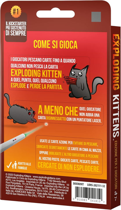 Asmodee Exploding Kittens, Edizione per 2 Giocatori, Gioco da Tavolo, 7+ Anni, Edizione in Italiano