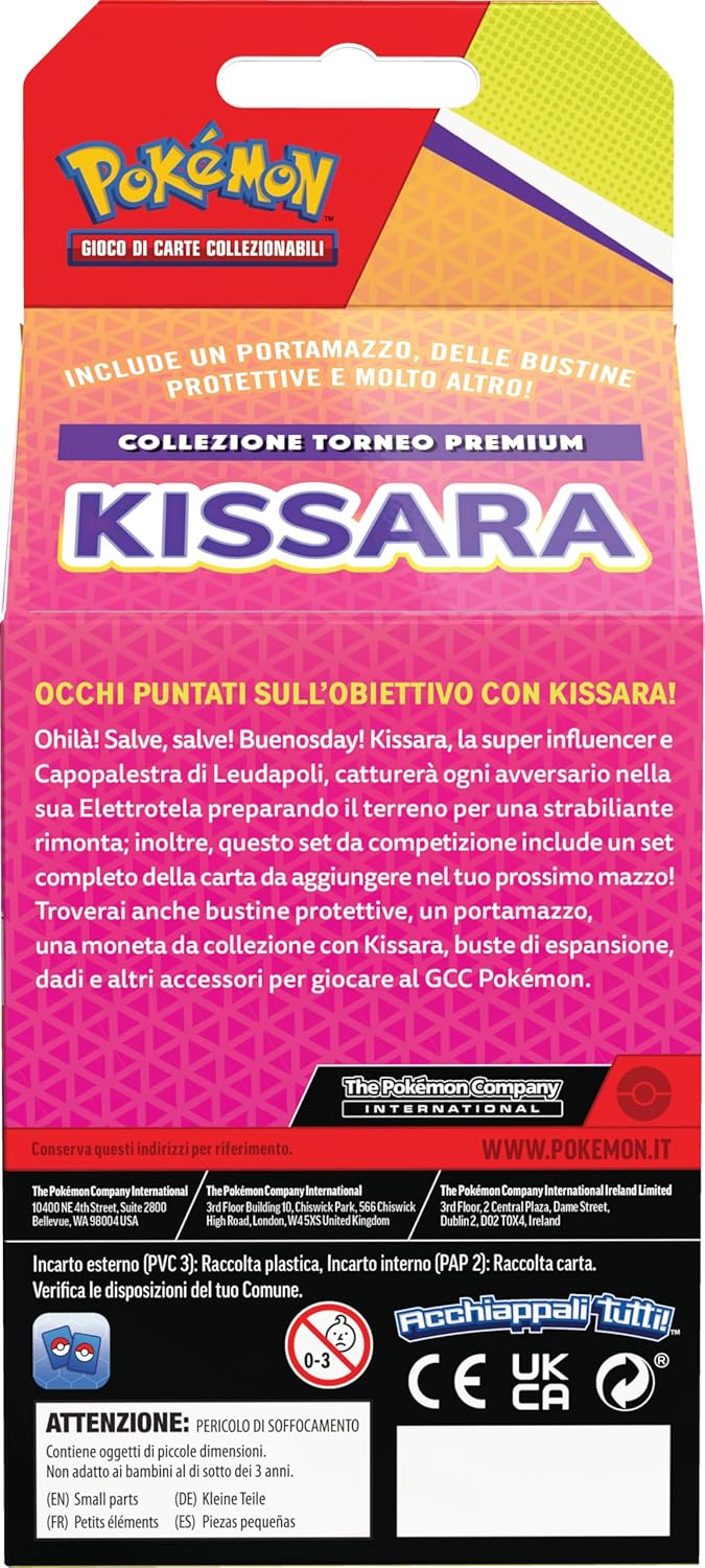 Collezione torneo premium Kissara del GCC Pokémon (una carta olografica a figura intera, tre carte olografiche e sei buste di espansione), edizione in italiano