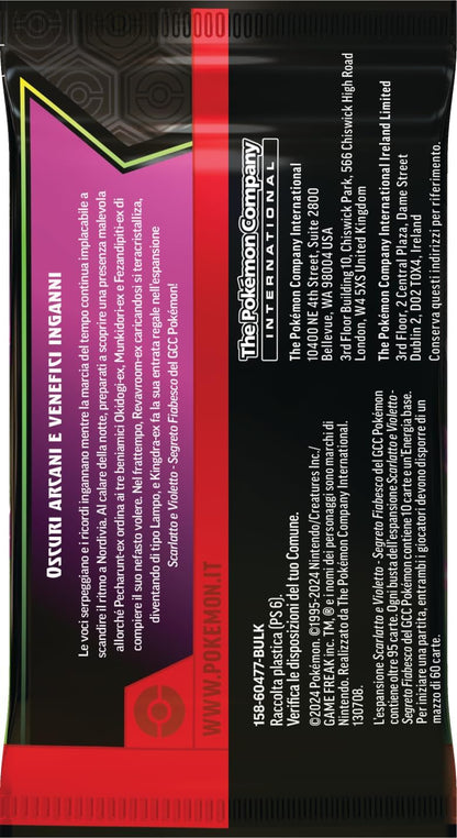 Pokémon Confezione da tre buste di espansione con Pecharunt dell’espansione Scarlatto e Violetto - Segreto Fiabesco del GCC (tre buste e una carta promozionale olografica), edizione in italiano