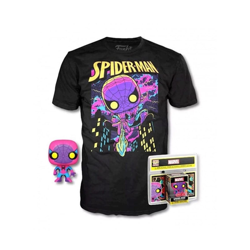 funko marvel: black light - pocket pop tee box - spiderman (t-shirt 10-11