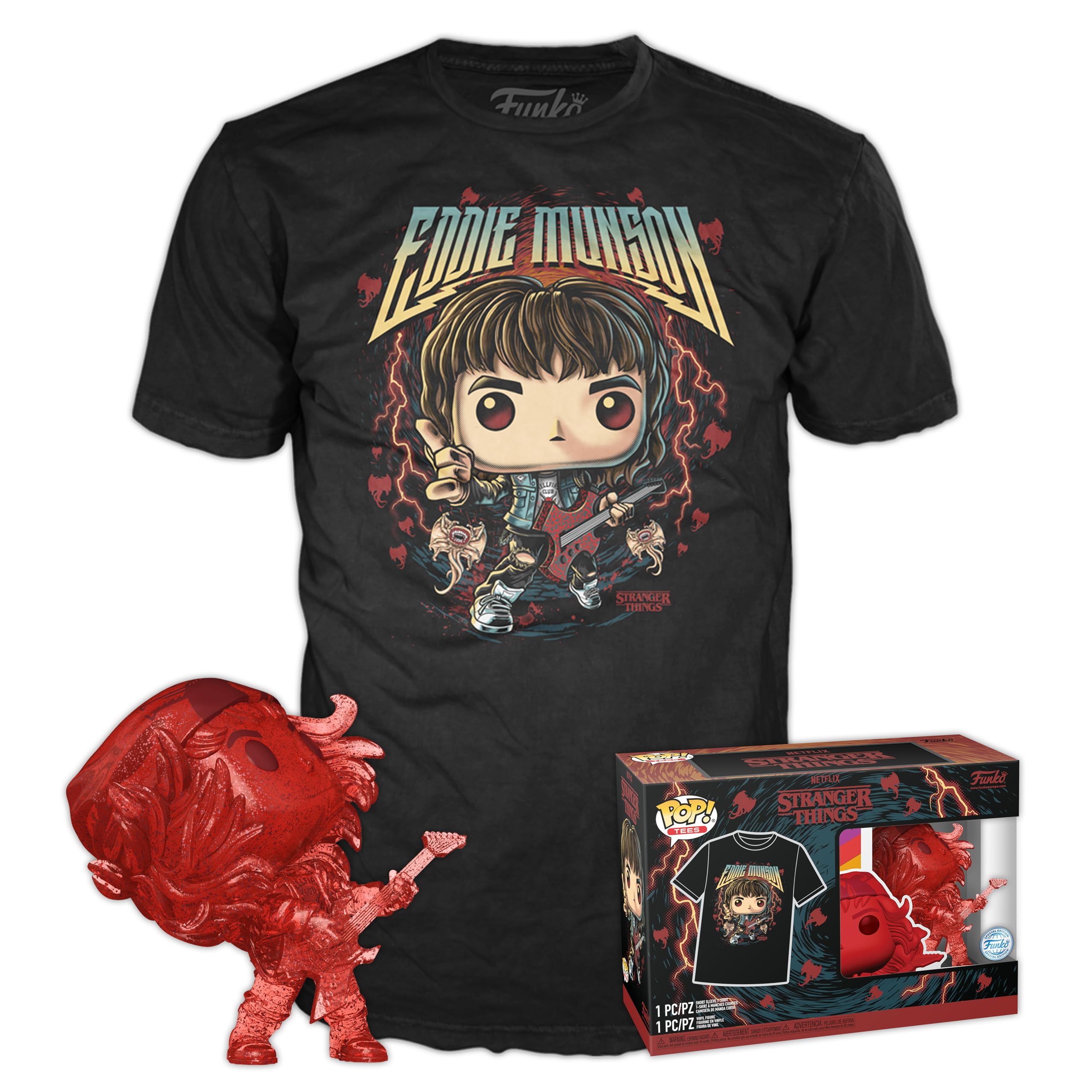 Funko POP! & Tee: Stranger Things - Hunter Eddie With Guitar - Medium - T-Shirt, Maglietta - Vestiti con Figura in Vinile da Collezione - Idea Regalo - Giocattoli e Top a Maniche Corte per gli Adulti