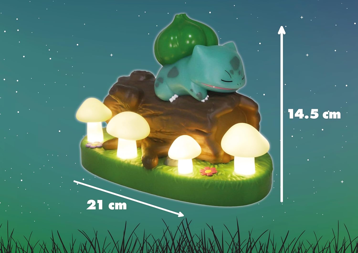 TEKNOFUN – Offizielle Pokemon-Lizenz – POKEMON Lichtszene BISASAM Lichtfigur – USB-C – für Kinder zum Sammeln – 811417, Grün - Braun-weiß
