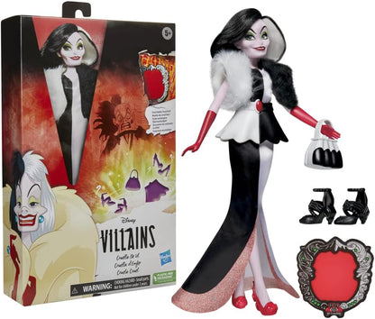 Hasbro Disney Princess Villains - Cruella De Mon, Fashion Puppe mit Zubehör und Abnehmbarer Kleidung, Spielzeug für Kinder ab 5 Jahren, Mehrfarbig