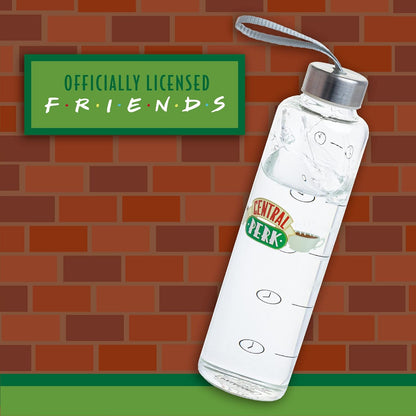 Paladone Friends TV Show Wasserflasche aus Glas mit Zeitmarkierungen und Handschlaufe, 590 ml