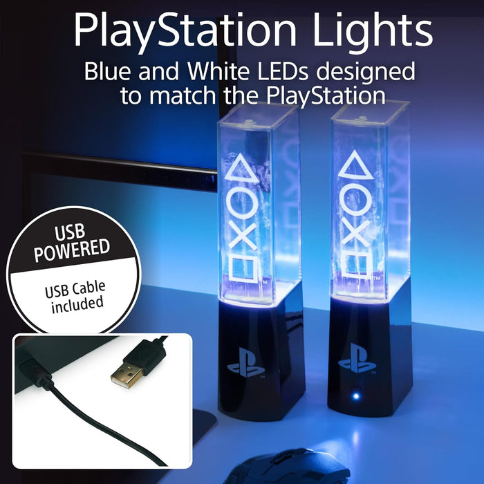 Paladone Playstation Liquid Dancing Lights, Two Sound Reactive Fountains (22 cm/8.7"), Powered by USB Cable, Gaming Desk Accessories