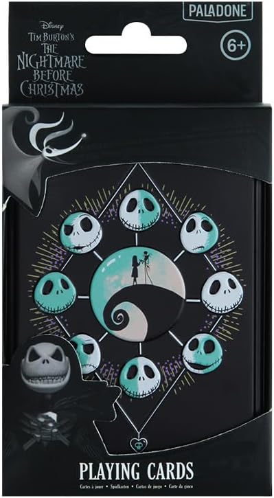 Paladone Nightmare Before Christmas, carte da gioco in scatola di latta da collezione, prodotto con licenza ufficiale, mazzo standard di 52 carte con illustrazioni di personaggi, regalo per i fan di