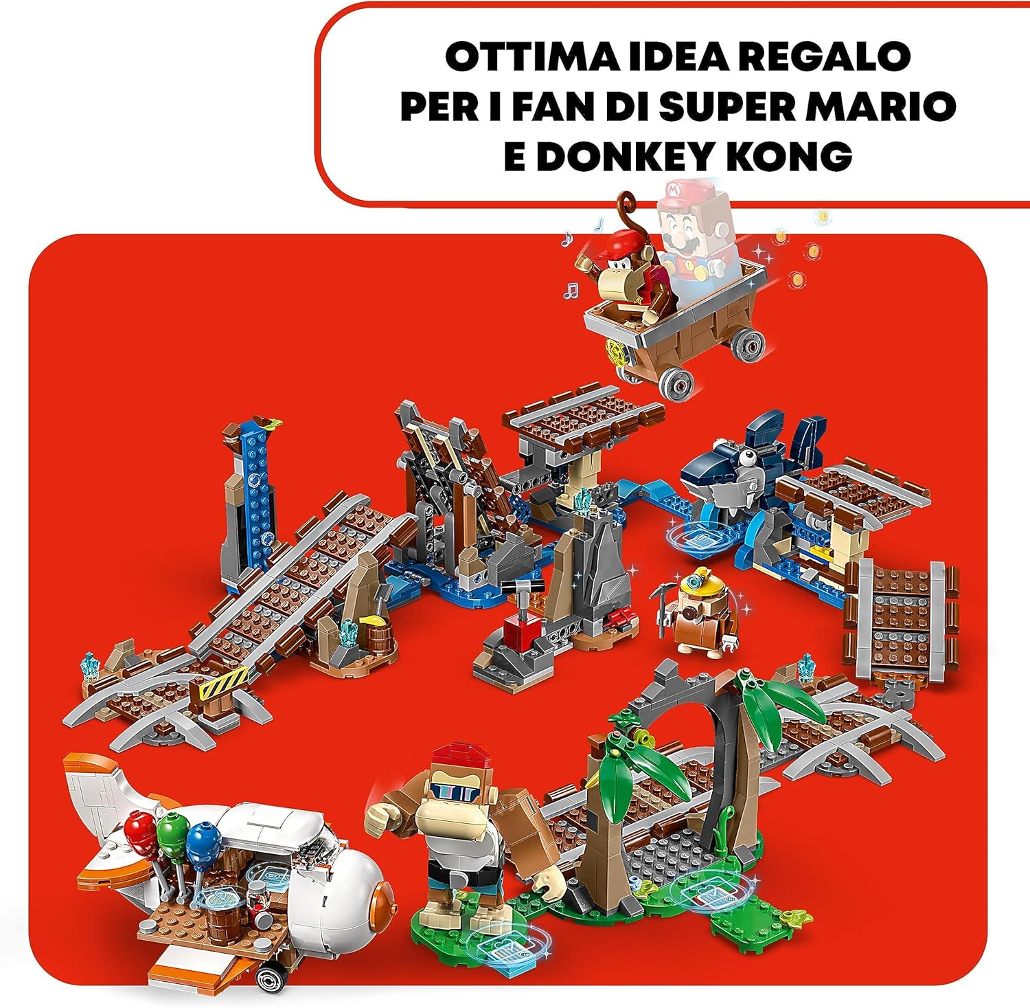 LEGO 71425 Super Mario Diddy Kong's Mine Cart Ride Expansion Set for Kids, Boys & Girls, Build and Play an Iconic Game Level with Toy Track Challenge, Buildable Aeroplane and 4 Character Figures