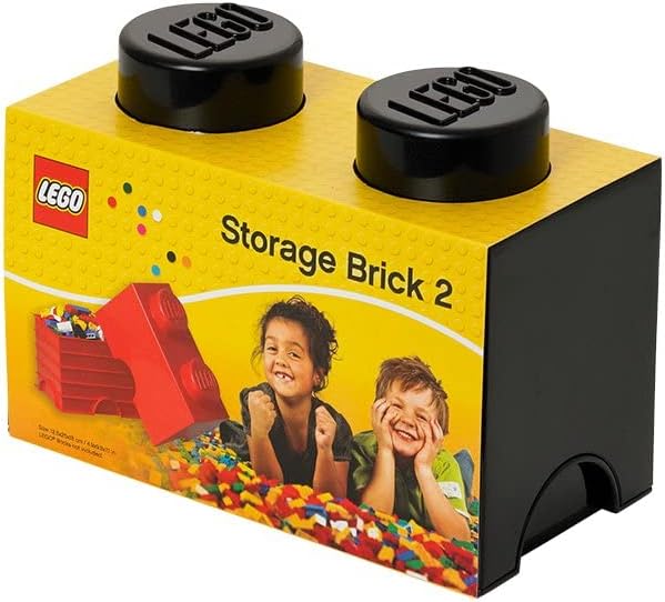 LEGO Aufbewahrungsstein, 2 Noppen, Stapelbare Aufbewahrungsbox, 2,6 l, schwarz