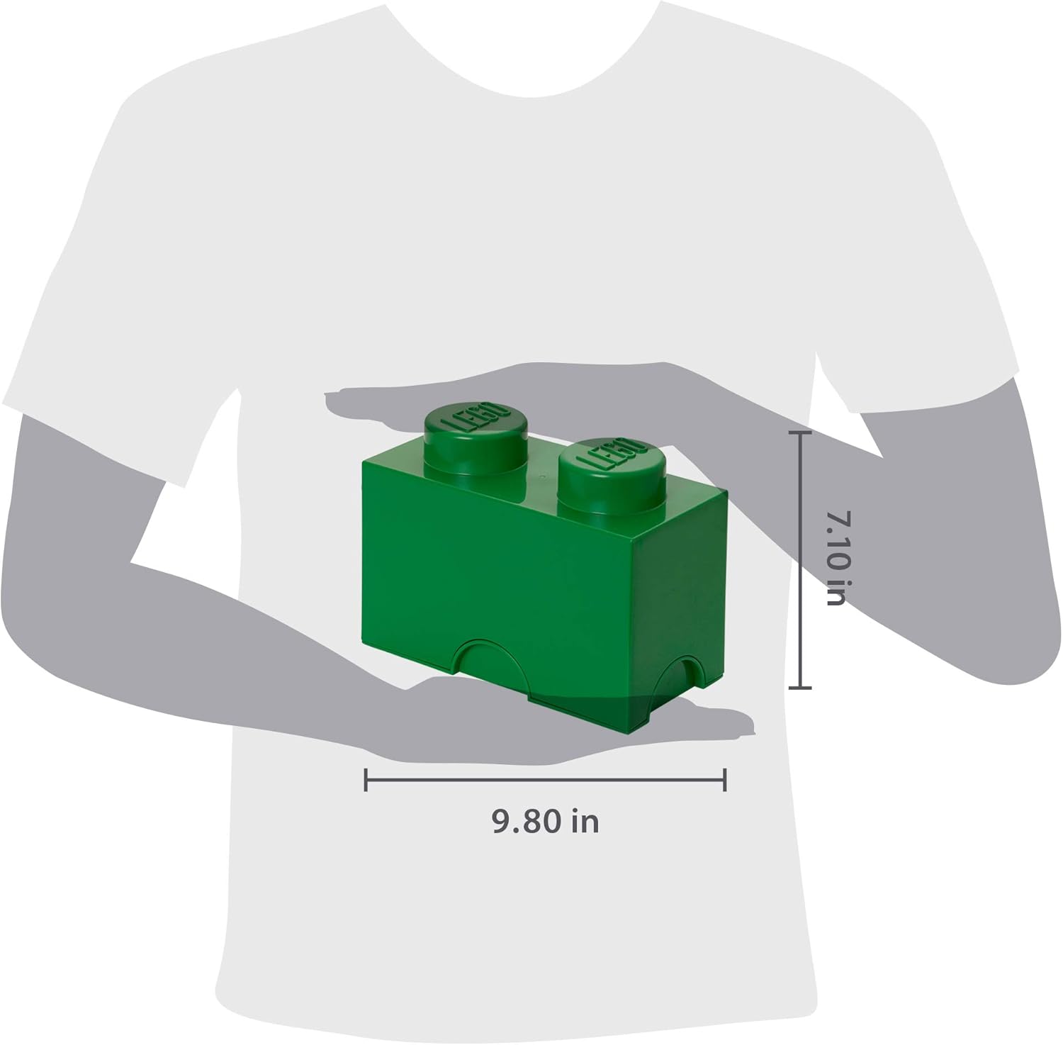 LEGO Aufbewahrungsstein, 2 Noppen, Stapelbare Aufbewahrungsbox, 2,6 l, grün