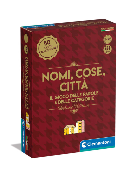 Clementoni - Giochi da Tavolo Bambini, Nomi, Cose, Città Deluxe, Mazzo di Carte 2-6 Giocatori da Giocare in Famiglia, Regalo Bambini 7 Anni, Made In Italy 0-36 Mesi, 16812