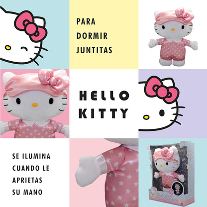 Hello Kitty Giochi Preziosi Peluche Luminoso Melodia per Nanna e Pisolino, Alto 30 cm, Indossa un Simpatico Pigiamino Rosa con Stelle, per Bambini dai 3 Anni