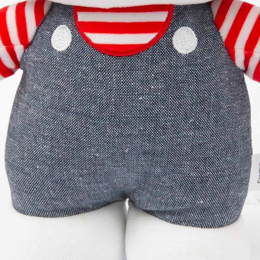 Hello Kitty 30 cm Plüschtier – mit Blauer Jeanslatzhose, weich und kuschelig, Altersgruppen – inklusive Geschenkbox, entzückbares Sammlerstück