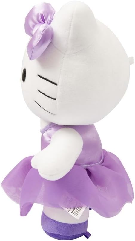 Hello Kitty Giochi Preziosi - Peluche Suave de 30 cm de Altura con Atuendo a la Moda, Vestido Morado Satinado y Lazo a Juego, para niños a Partir de 3 años