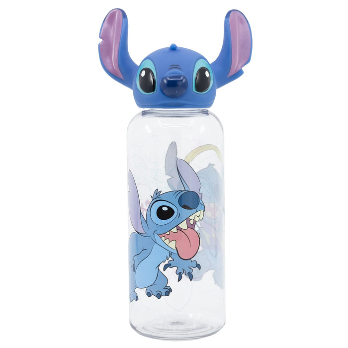 Original Disney Stitch Kunststoff-Trinkflasche für Kinder, 560 ml mit 3D-Grafik, abschraubbarer Deckel, waschbar und wiederverwendbar.