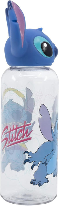 Original Disney Stitch Kunststoff-Trinkflasche für Kinder, 560 ml mit 3D-Grafik, abschraubbarer Deckel, waschbar und wiederverwendbar.