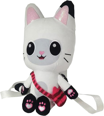 CYPBRANDS Pandy - Peluche gatto bianco 38 cm, peluche zaino con cerniera e nastri regolabili, ideale per bambini e ragazze