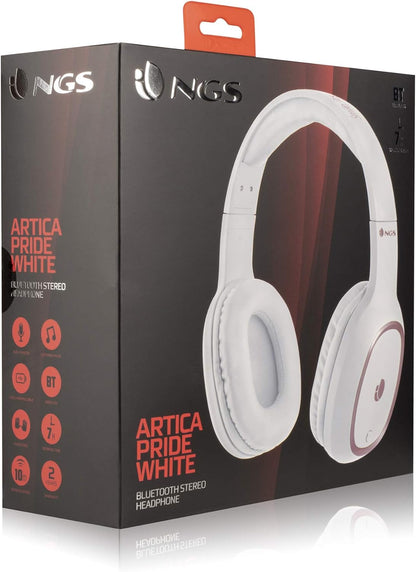 NGS ARTICA PRIDE WHITE- Cuffie Senza fili, Compatibili con Tecnologia Bluetooth, con Microfono, 7 Ore di Durata della Batteria, 20 Hz, Colore Bianco