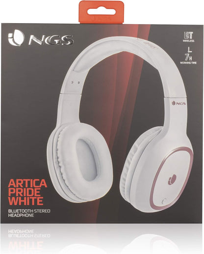 NGS ARTICA PRIDE WHITE- Cuffie Senza fili, Compatibili con Tecnologia Bluetooth, con Microfono, 7 Ore di Durata della Batteria, 20 Hz, Colore Bianco