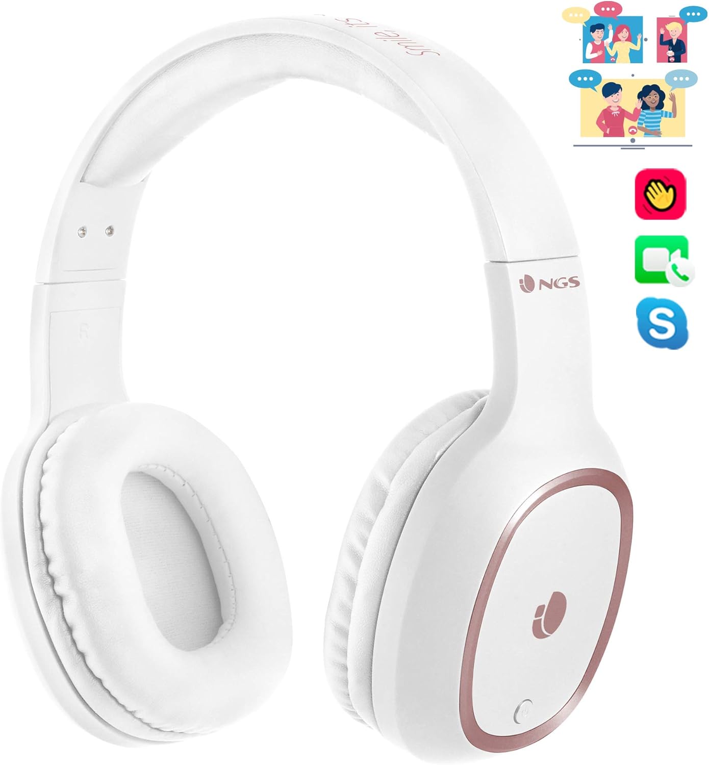 NGS ARTICA PRIDE WHITE- Cuffie Senza fili, Compatibili con Tecnologia Bluetooth, con Microfono, 7 Ore di Durata della Batteria, 20 Hz, Colore Bianco