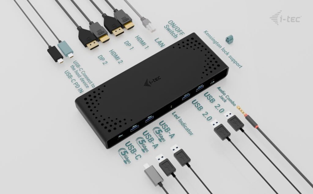 i-tec Universal Docking Station Dual 4K Display - 2X DisplayPort and 2X HDMI, 5X USB Ports