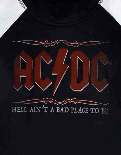AC/DC T Shirt Hell Aint A Bad Place Ufficiale Nero Raglan 3/4 Sleeve da Donna Size XXXXL