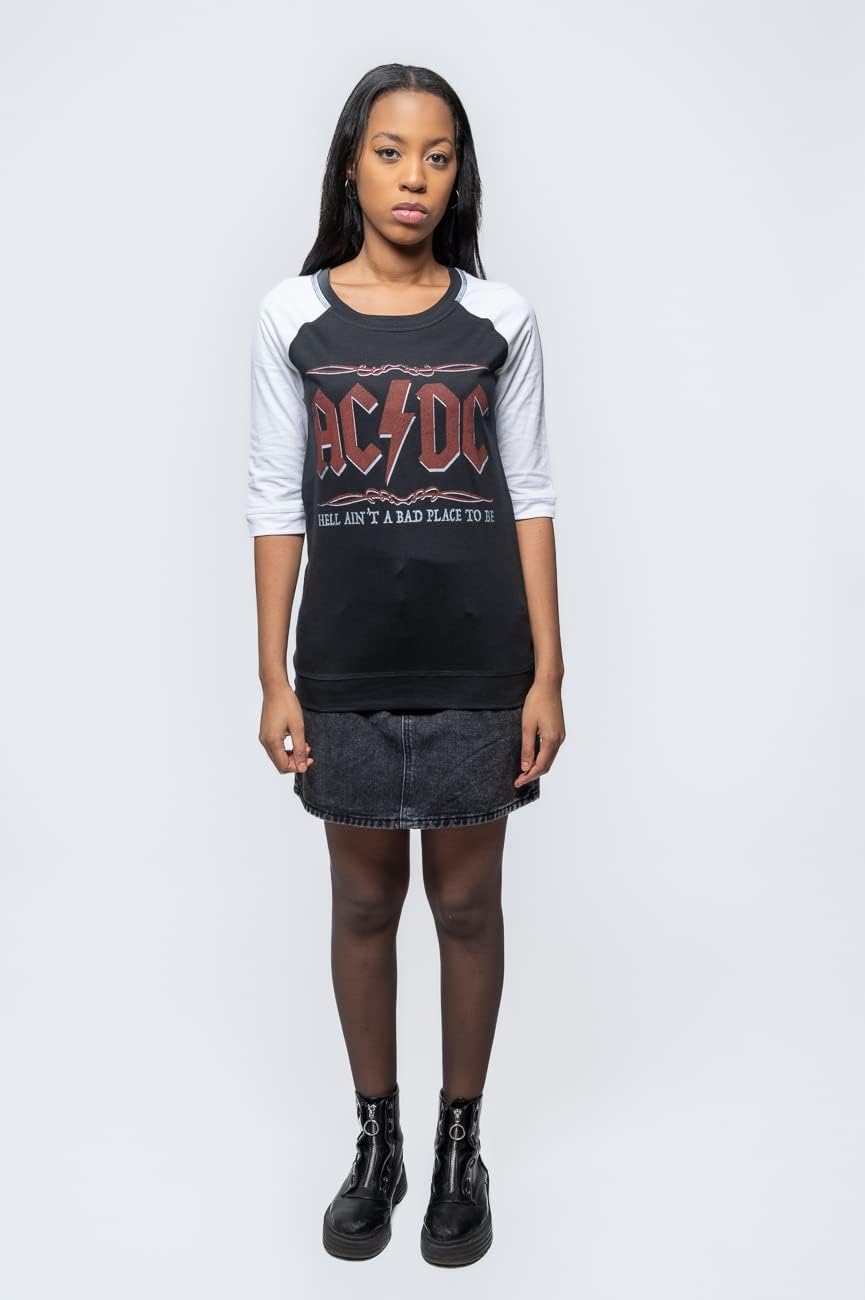 AC/DC T Shirt Hell Aint A Bad Place Ufficiale Nero Raglan 3/4 Sleeve da Donna Size XXXXL