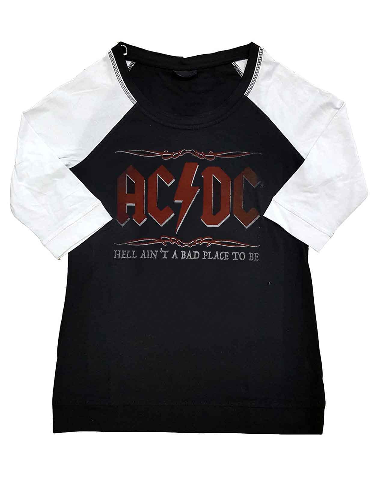 AC/DC T Shirt Hell Aint A Bad Place Ufficiale Nero Raglan 3/4 Sleeve da Donna Size XXXXL