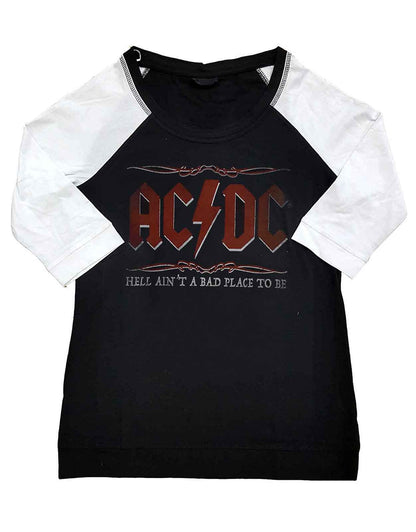 AC/DC T Shirt Hell Aint A Bad Place Ufficiale Nero Raglan 3/4 Sleeve da Donna Size XXXXL