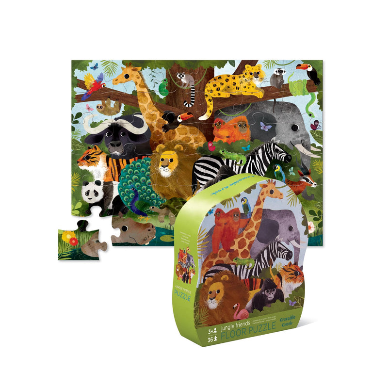 Crocodile Creek - Jungle Friends - 36-Piece Jigsaw Floor Puzzle with Heavy-Duty Shaped Box for Storage, Large 20" x 27" Completed Size, Designed for Kids Ages 3 Years and up