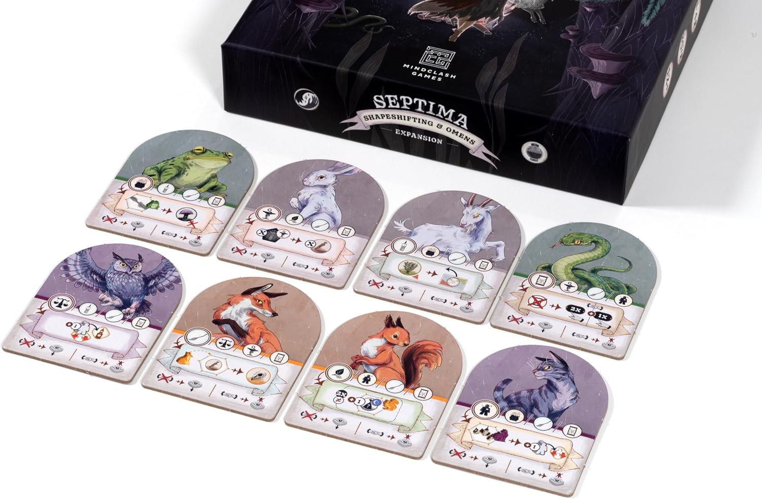 Mindclash Games Septima - Shapeshifting & Omens Expansion | Transform into Animal Forms & Face Omens | New Cards, Animal Tiles & Modular Gameplay