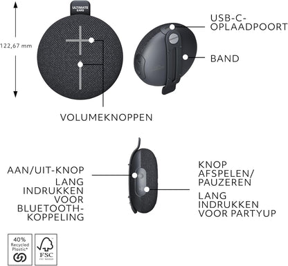 Ultimate Ears MINIROLL Ultra-Portable Waterproof Bluetooth Speaker, Big Bass, IP67 Dustproof, 40 m (131 ft) Range - Gentle