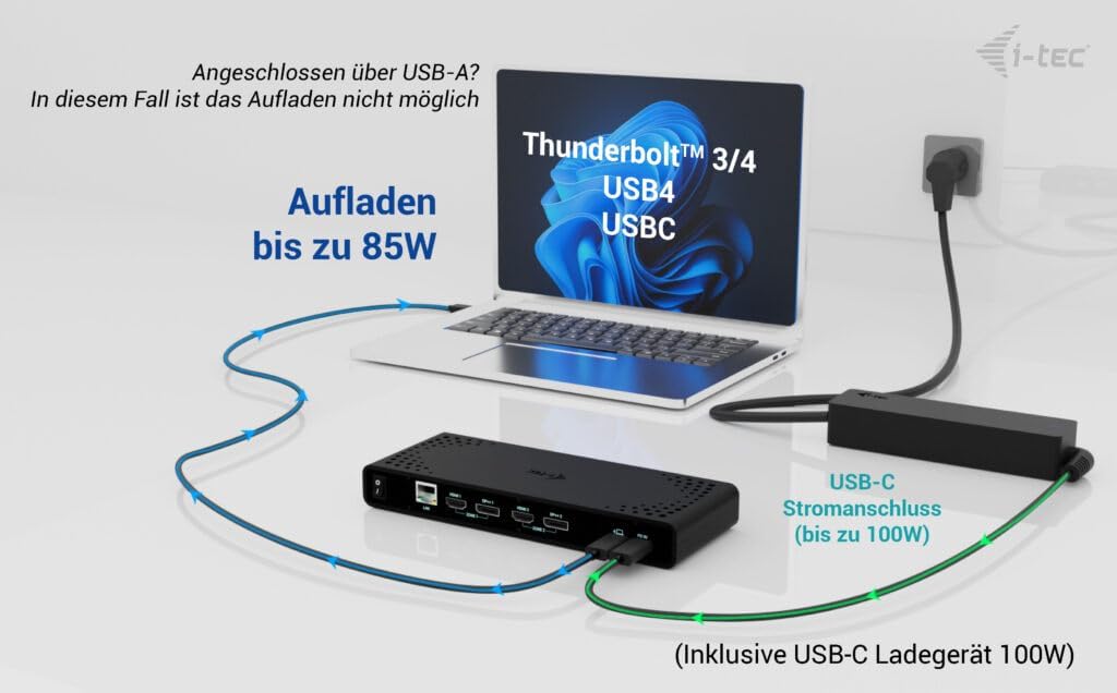 i-tec 4K Dual Display Universal Docking Station with 85W Power Supply - 2 DisplayPort and 2 HDMI ports, 5 USB ports