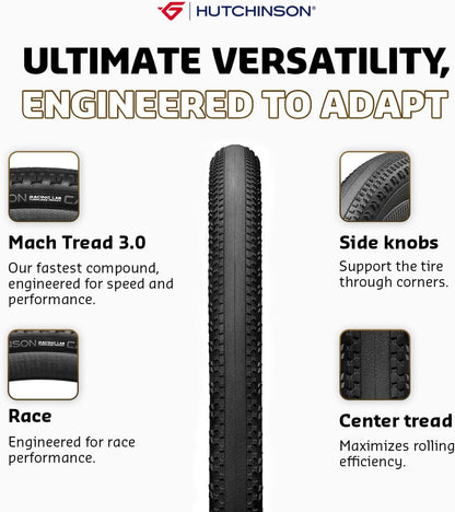 Hutchinson – Caracal Race – Tubeless Ready Gravel Tyre – Mach Tread Ultimate Compound – UltraSwift Casing – High‑Speed Racing Tread – Lightweight