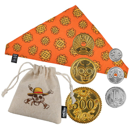 Cinereplicas One Piece - Nami Bandana and Berry Coins Set - 83 * 39 cm - Offizielle Lizenz, Orange/Abendrot im Zickzackmuster (Sunset Chevron), "Bandana: 83 x 39cm Coins: 45mm, 35mm, 30mm, 30mm, 25mm
