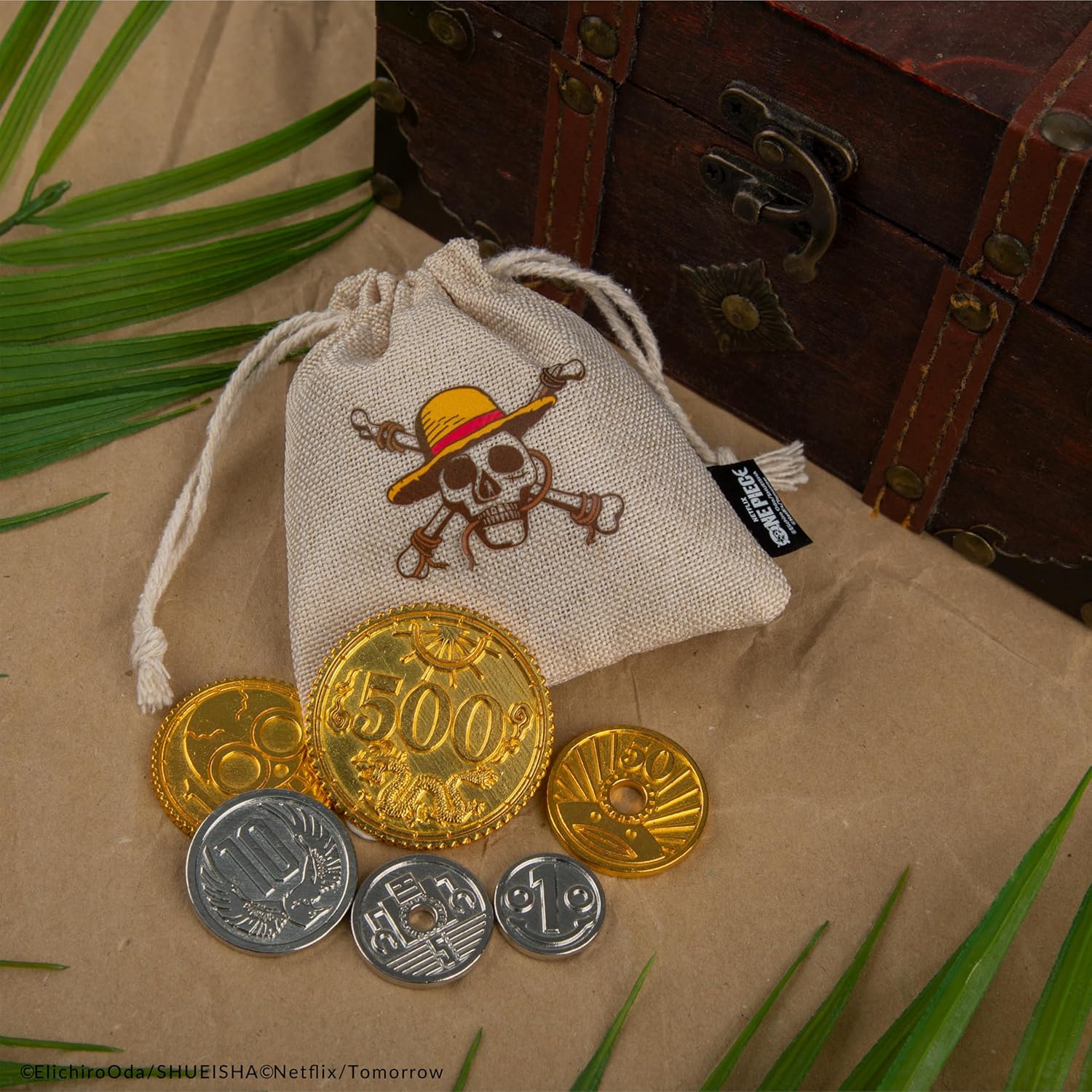 Cinereplicas One Piece - Nami Bandana and Berry Coins Set - 83 * 39 cm - Offizielle Lizenz, Orange/Abendrot im Zickzackmuster (Sunset Chevron), "Bandana: 83 x 39cm Coins: 45mm, 35mm, 30mm, 30mm, 25mm