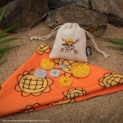 Cinereplicas One Piece - Nami Bandana and Berry Coins Set - 83 * 39 cm - Offizielle Lizenz, Orange/Abendrot im Zickzackmuster (Sunset Chevron), "Bandana: 83 x 39cm Coins: 45mm, 35mm, 30mm, 30mm, 25mm