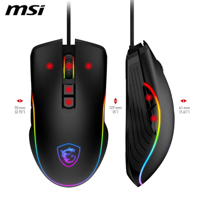 MSI FORGE GM300 Gaming Mouse - 7200DPI Optical Sensor, Symmetrical, 10M+ Click Switches, 7-Buttons, 8ms Latency, RGB LED, 118g - Wired