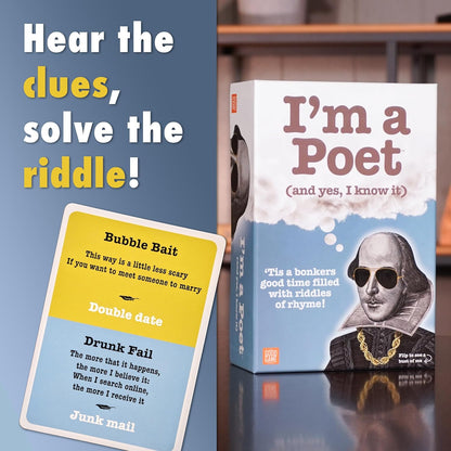 I'm A Poet (And yes I know it) - Family Party Game - Solve Riddles and Collect Willy Shake's Bust to Win - Ages 12+ - 300 Cards