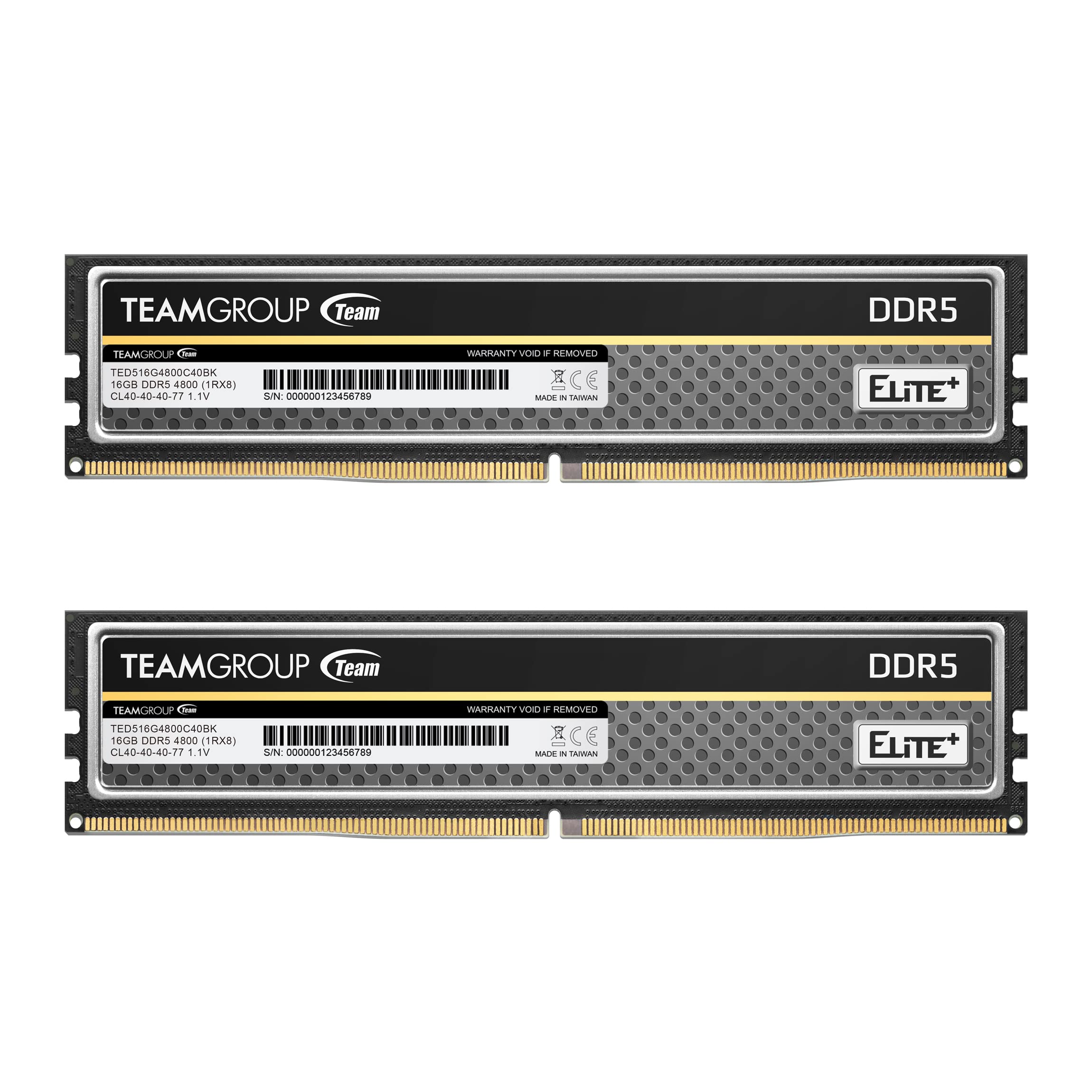 TEAMGROUP Elite Plus DDR5 32GB (2x16GB) 4800MHz PC5-38400 CL40 Unbuffered Non-ECC 1.1V UDIMM 288 Pin Desktop Memory Module Ram (Black) - TPBD532G4800HC40DC01