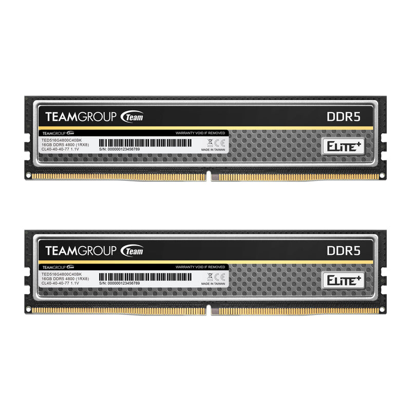 TEAMGROUP Elite Plus DDR5 32GB (2x16GB) 4800MHz PC5-38400 CL40 Unbuffered Non-ECC 1.1V UDIMM 288 Pin Desktop Memory Module Ram (Black) - TPBD532G4800HC40DC01